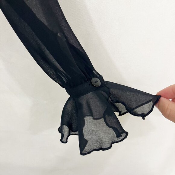 NEW Black Sheer Long Sleeve Button Down Shirt Ruffle Whimsigoth Goth Size 4 - Picture 4 of 8